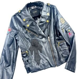 Y2K VTG Rocawear Jacket Faux Leather‎ Streetwear 90s Retro Moto Sz Large RARE